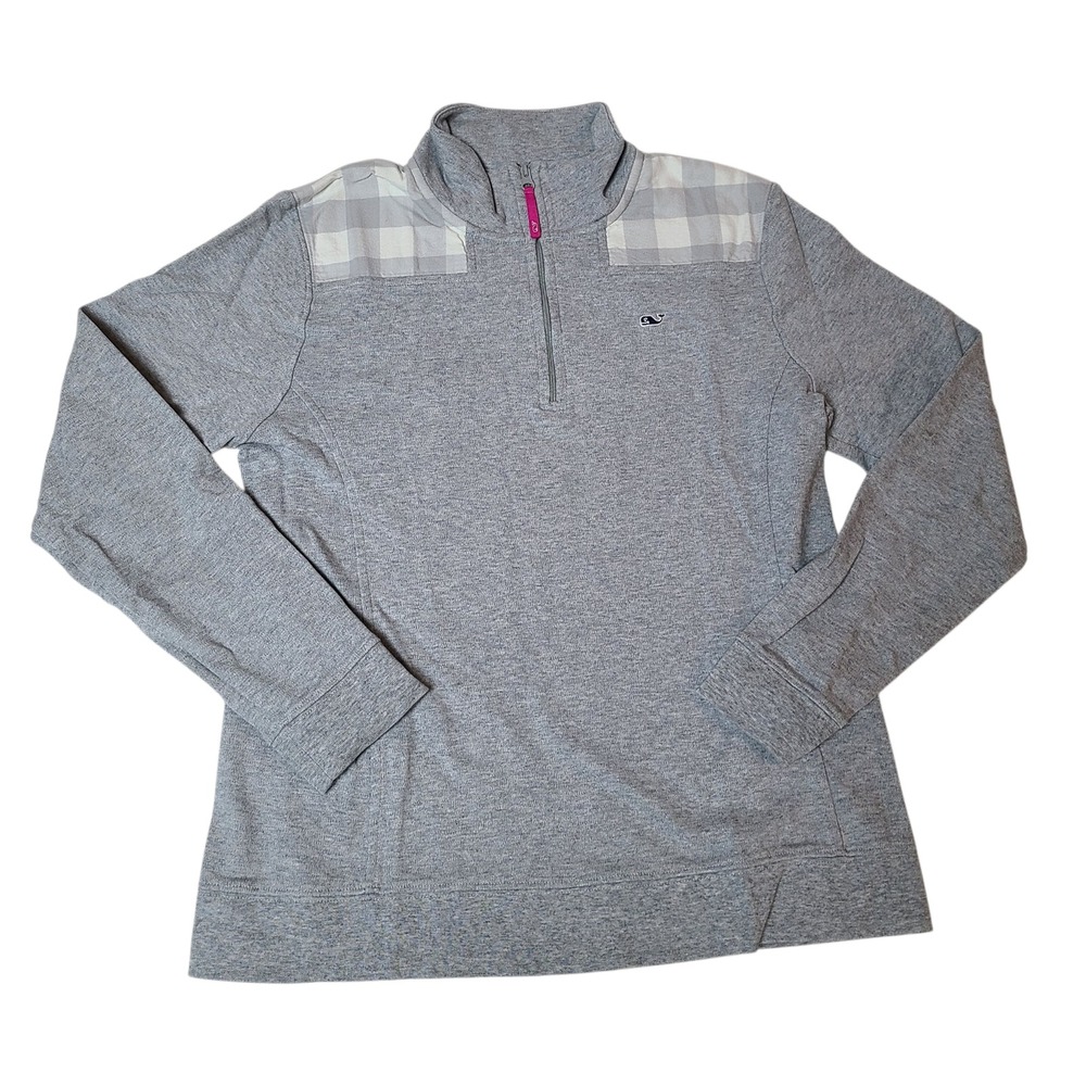 Vineyard Vines Shep Shirt Sweatshirt Womens Small Gray 1/4 Zip Pullover Plaid